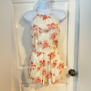 Hollister Cream & Coral Floral Halter Romper